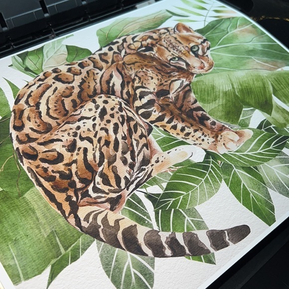 Watercolor Wall Art Wild Cat Ocelot Portrait Print Poster Unframed - Picture 14 of 17